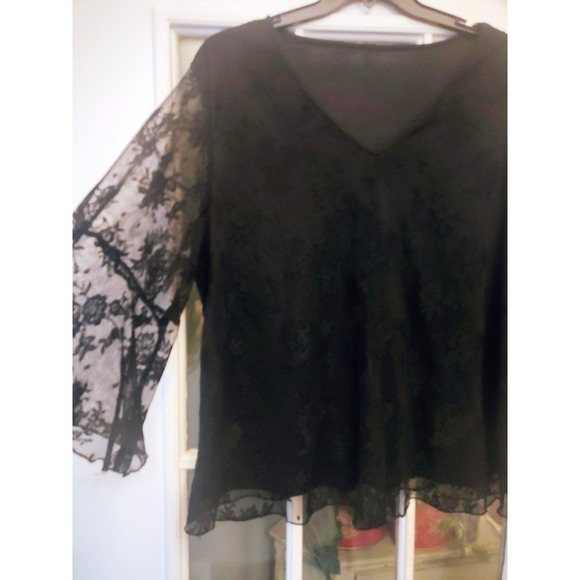 Tops - Black Floral Lace Bell Sleeve Blouse Plus Size 5XL Tagged Goth Romantic